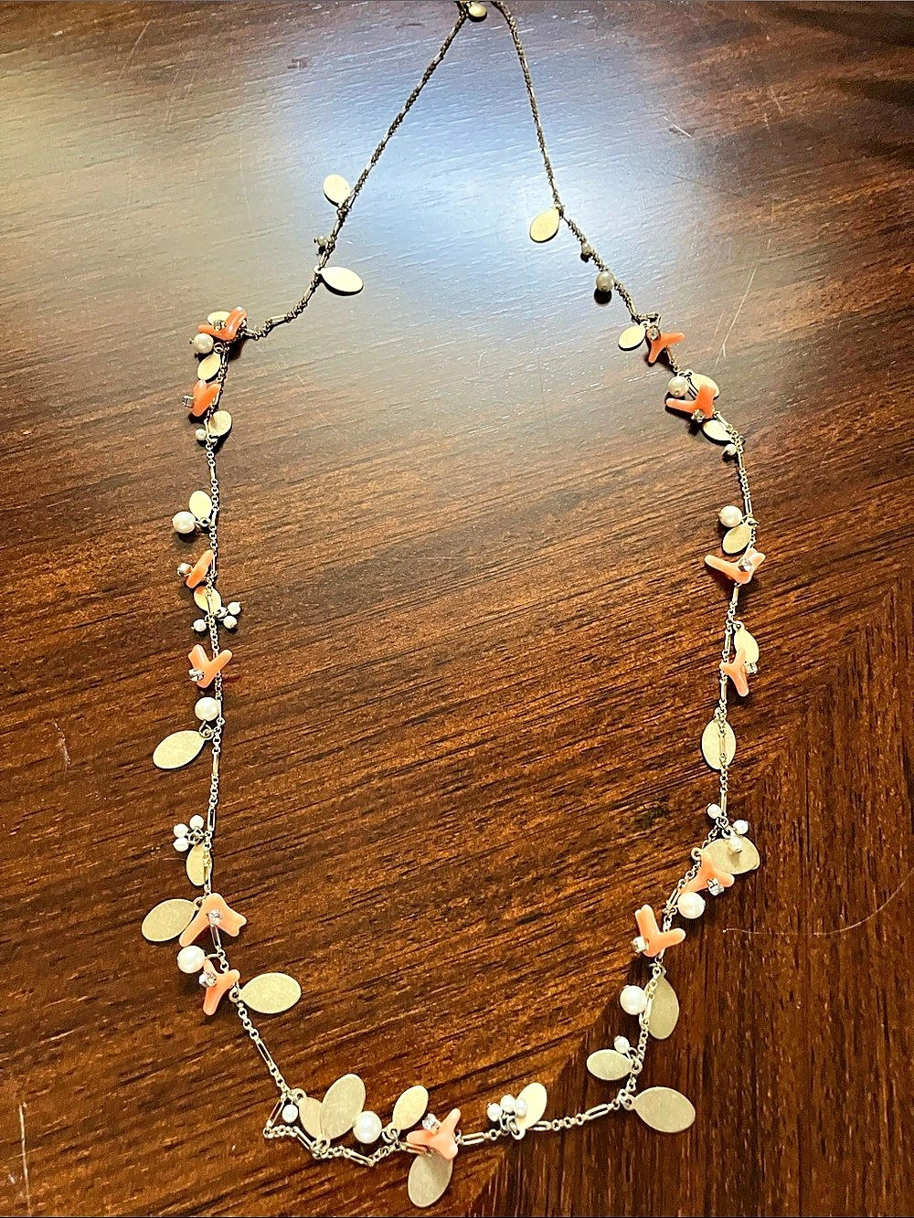 Charm Necklace with faux coral and pearls